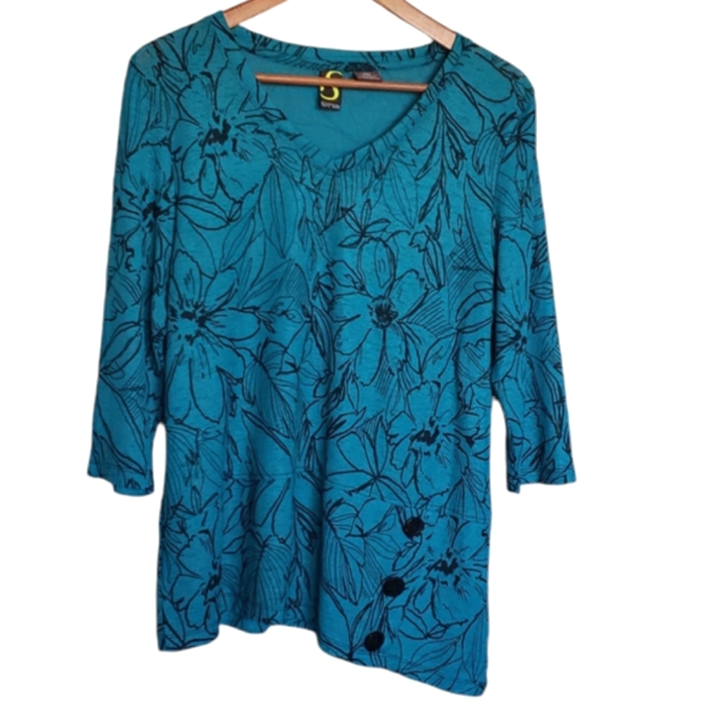 Spartelle Green Turquoise And Black Floral Top Women's Size PXL